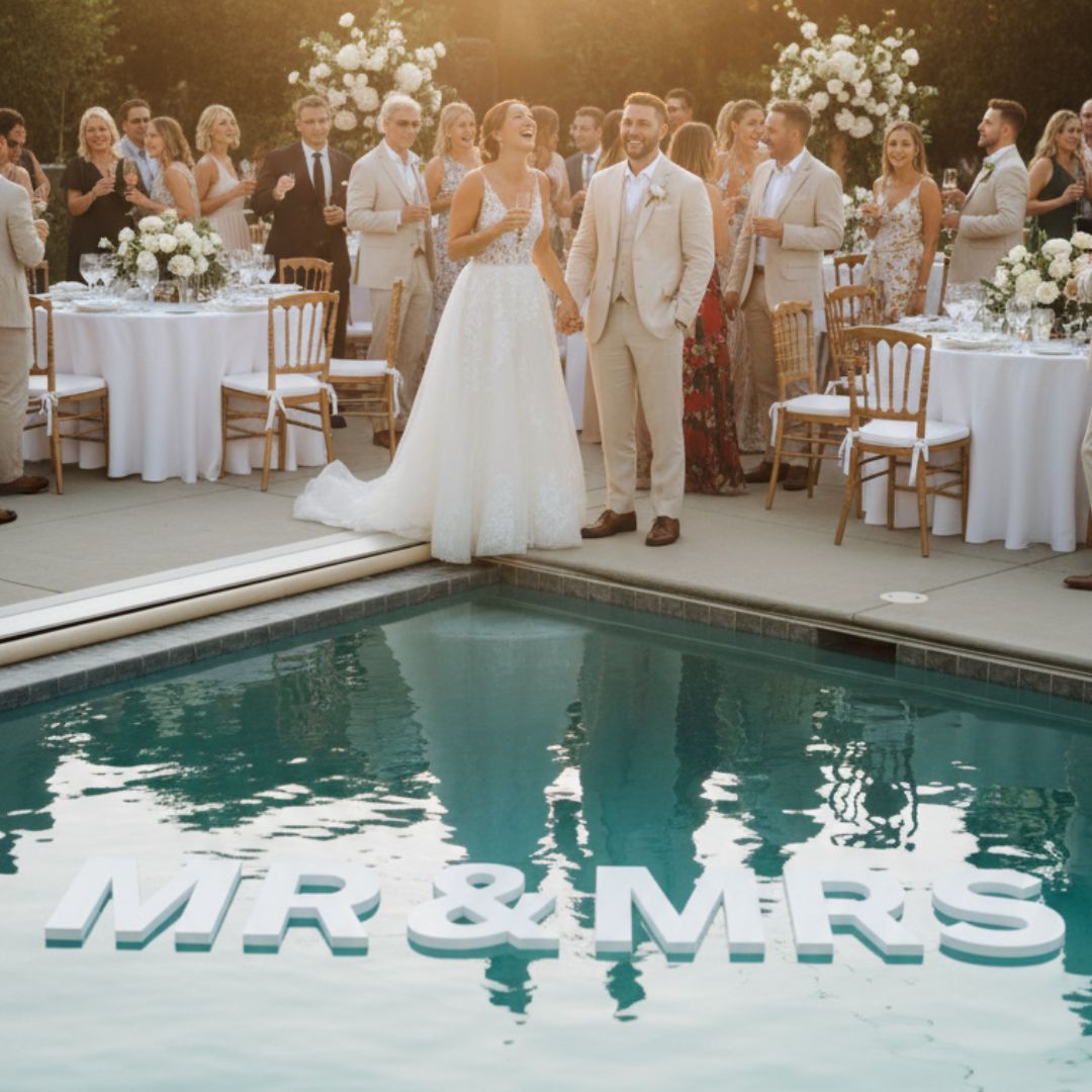 Mr Mrs pool letters wedding letters engagemnt pool letters pool signs pool letters pool signs floating pool letter australia melbourne pool events 